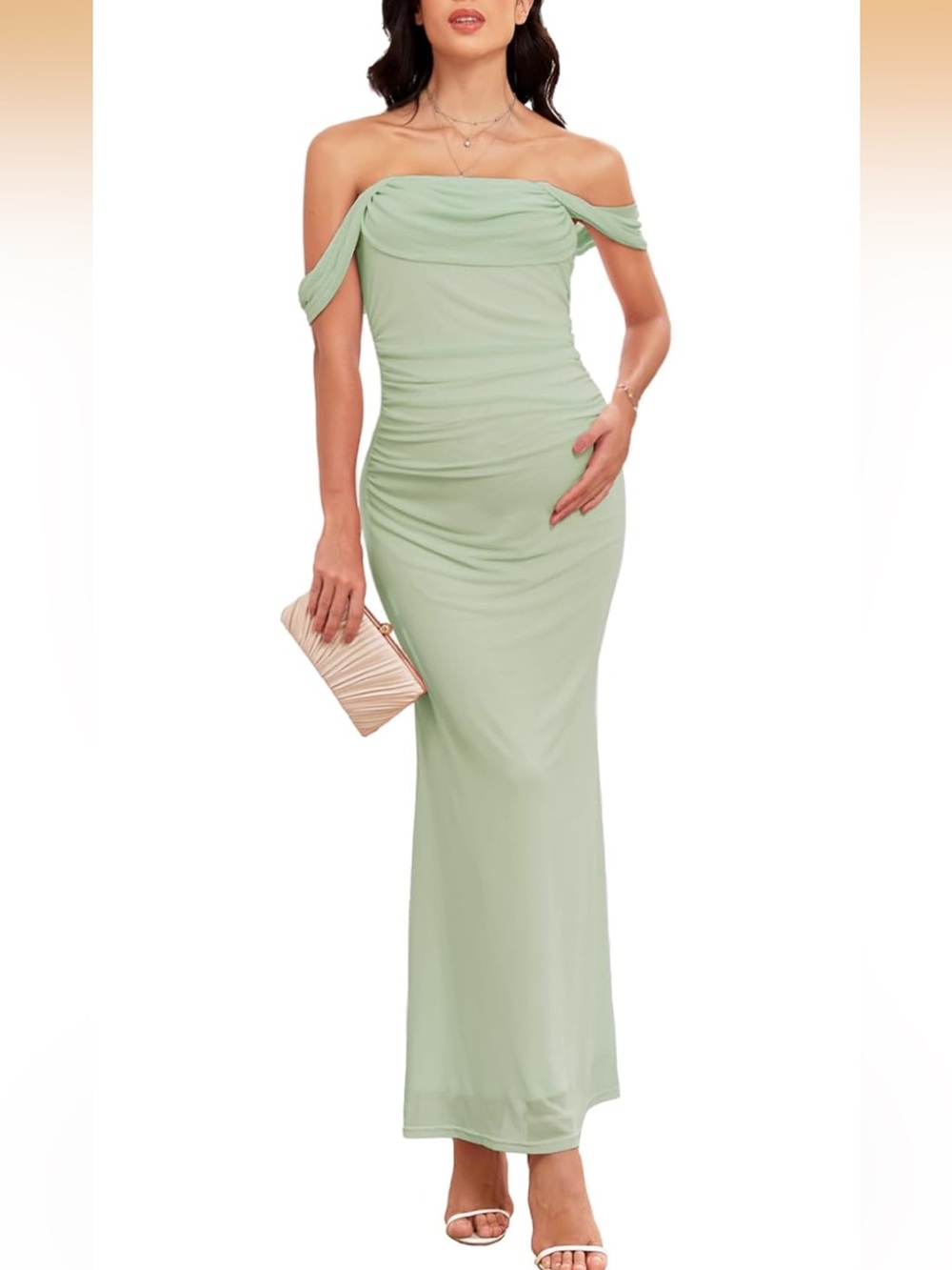 Maternity Off The Shoulder Maxi Dress Mesh Ruched Bodycon M. 2362/DC-1